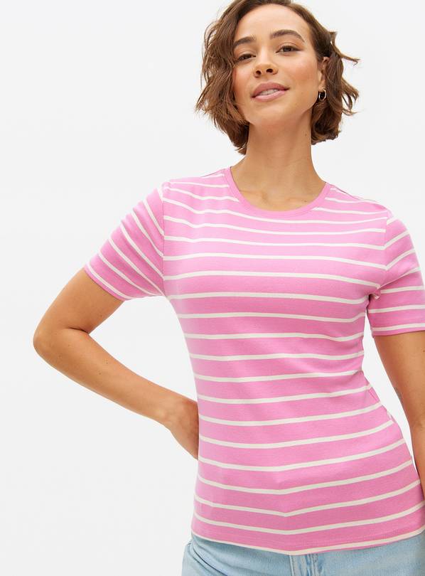 Pink Stripe Slim Fit Crew Neck T-Shirt 22